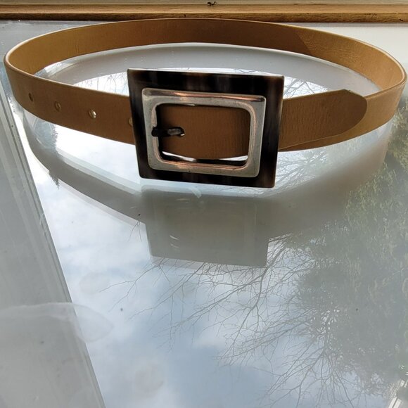 Scott David Italian Tan Leather belt with Tortoisehell Buckle Size S - Picture 3 of 6